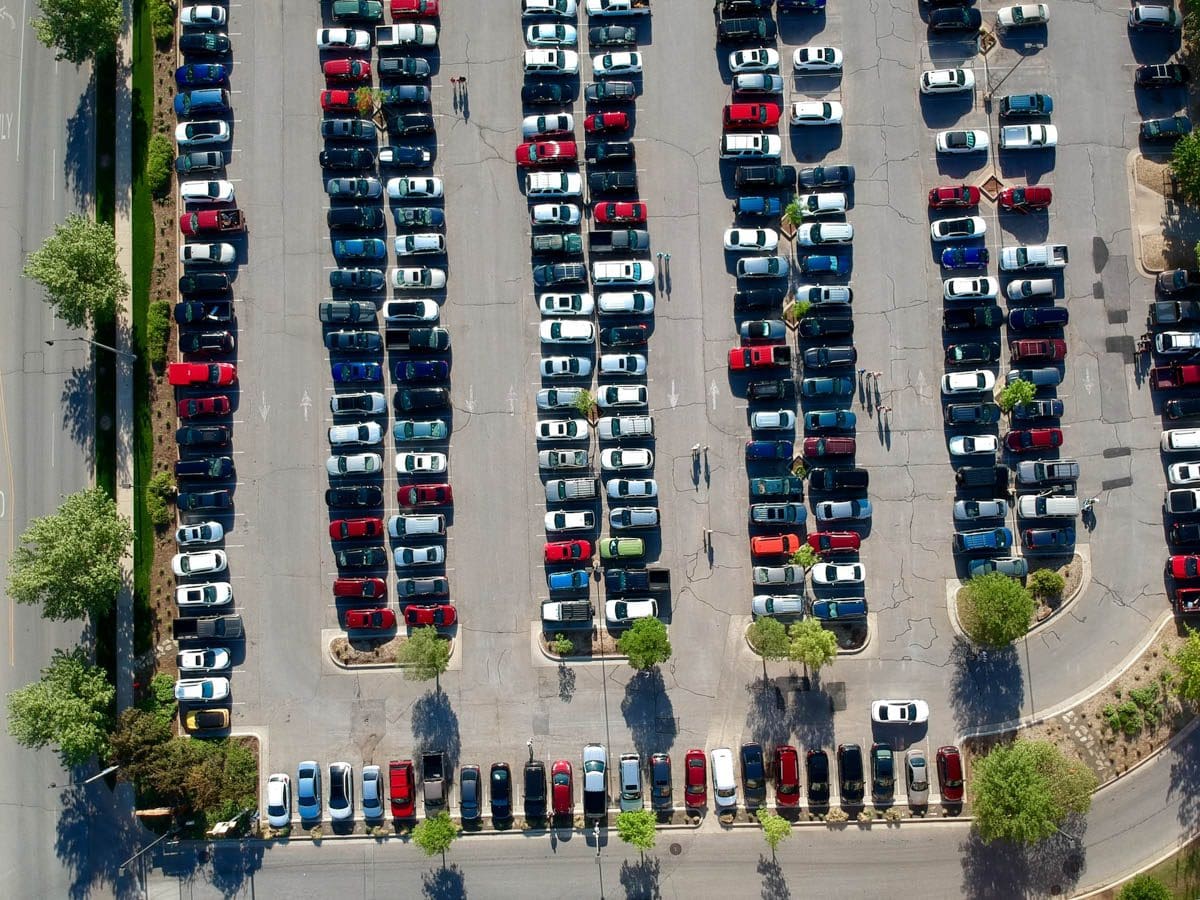 clean sweeped parking lot with cars